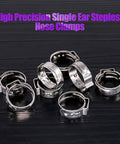 304 Stainless Steel Single Ear Hose Clamp Kit 35Pcs 15.3mm 18.5mm Crimp Ear Clamps on black background