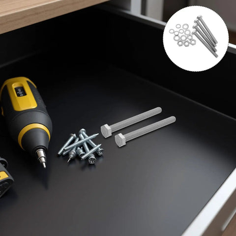 Four Sets M10x10mm Hex Cap Screws Kit With Lock Nuts And Flat Washers Fully Threaded Stainless Steel Bolts For Repair Projects High Strength And Corrosion Resistant With Vibration Protection, screws and washers on workbench