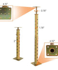 Two Pack Adjustable Basement Floor Jack To Keep Your Home Solid Heavy Duty Joist Screw Support For Crawl Spaces Leveling Tool showing height adjustments and measurements.