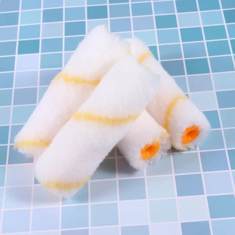 30 Piece Mini Foam Paint Roller Sleeve Refill Set For Interior Walls Doors And Baseboards, compact foam sleeves with yellow stripes.
