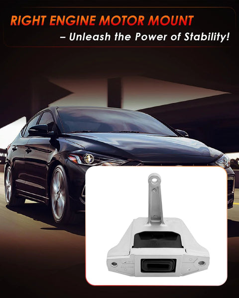 Front view of Engine Motor Mount Right Side Silver Aluminum Chassis Mount Compatible With 2017 To 2020 Hyundai Elantra GT Kona 1.4L 1.6L 2.0L Replaces 21810 J9000 21810 F2000