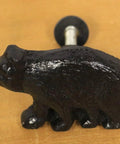 Side view of Rustic Black Bear Drawer Knobs Set Of 4 Metal Cabinet And Drawer Pulls with 3 inch mounting distance, bear design.
