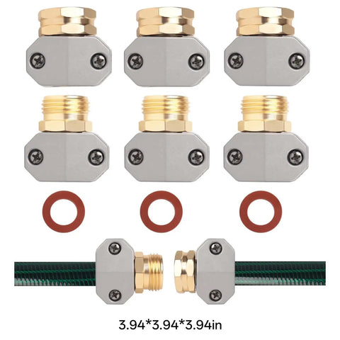 Quick Garden Hose Repair Kit With 3 Aluminum Connectors And Zinc Clamps Fixes Leaks On 3/4 Inch And 5/8 Hoses Perfect For Outdoor Faucets and Yard Care Essentials, 6-piece set with washers