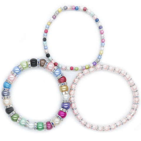 Colorful bracelets made with 200 Pcs Glass Pearl Beads Assorted Colors Satin Luster Round Czech Glass Beads for DIY Jewelry Making.