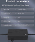 Product parameters and image of 29V 2A Standing Desk Power Cord And 58W Switching Power Supply For Adjustable Beds.