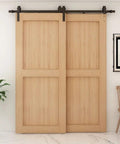 5ft Bypass Sliding Barn Door Hardware Kit With Single Track For Double Wooden Doors Space Saver Barn Door System Low Ceiling Design
