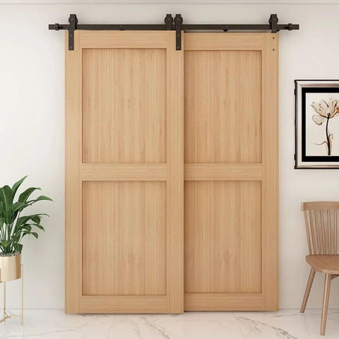 5ft Bypass Sliding Barn Door Hardware Kit With Single Track For Double Wooden Doors Space Saver Barn Door System Low Ceiling Design