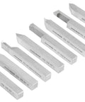 Pro-Grade 8 Piece Three Eighths Inch HSS Tool Bit Set For Turning And Facing Pre-Ground Lathe Tools With 80 Degree And 60 Degree Tips