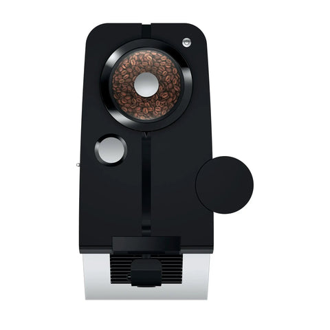 Top view of Smooth Operator Fully Automatic Coffee Machine Featuring A Smart Touchscreen And One Touch Milk Drinks In Polished Metropolitan Black.