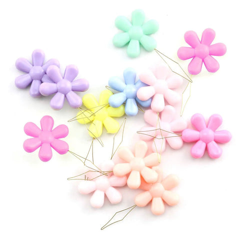 10 Pack Assorted Color Needle Threaders With Plastic Flower Head Wire Loop For Hand Stitching on white background