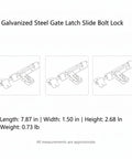 Heavy Duty Galvanized Steel Slide Bolt Gate Latch For Outdoor Garden Fences Barn Doors And Shed Entrances dimensions and details.