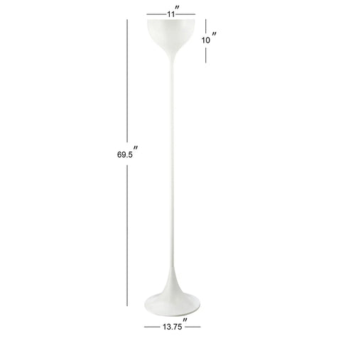 White Modern Metal LED Floor Lamp With Round Metal Shade, Foot Switch, UL Listed, LED Bulb Included, front view, 69.5 inches tall