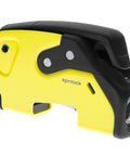 Spinlock XTR rope clutch, yellow and black plastic housing with Spinlock branding, side view