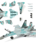 One Hundredth Scale SU-35S Fighter Jet Quick Build Model Kit With Stand parts displayed for assembly