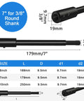 Seven Inch Forstner Bit Extension With 3/8 Drill Bit Extender showing dimensions and design for deep drilling tasks.
