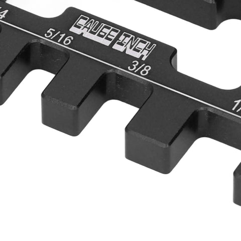 Close-up of Hella Precise CNC Machined Aluminum Alloy Dovetail Jig Caliper measuring in inches with clear markings for accuracy.