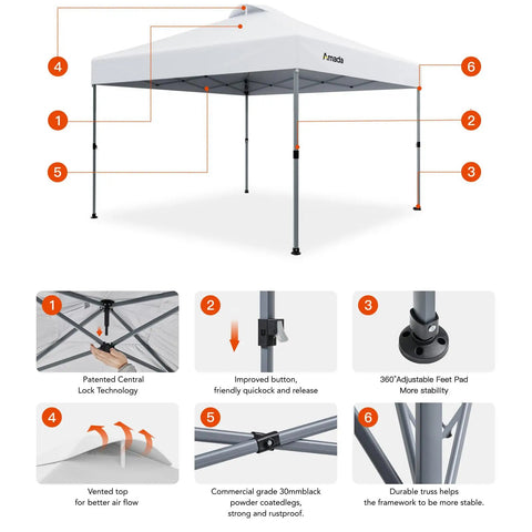 10x10 Pop Up Canopy With Center Lock One Push Instant Setup And No Fuss Wheeled Outdoor Gazebo Beach Tent features overview