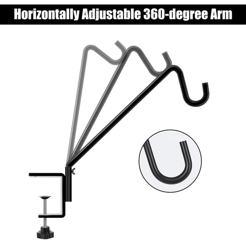 Heavy Duty 14 Inch Deck Hooks 2 Pack Bird Feeder Hangers For Rails Fits 1 To 3 Inch Thick Decks Black Powder Coated Steel Weatherproof Outdoor Bird Feeder Hanger with adjustable arm