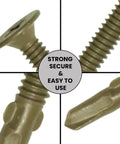 Close-up of Wood To Metal Self-Drilling Screws 10-24 X 1-7/16 Reamer Tek Wafer Head with strong and easy to use text