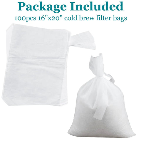 Heavy Duty Cold Brew Coffee Filter Bags 100 Pack No Fuss Disposable Brewing Sacks For Big Batch Five Gallon 16"x20" size
