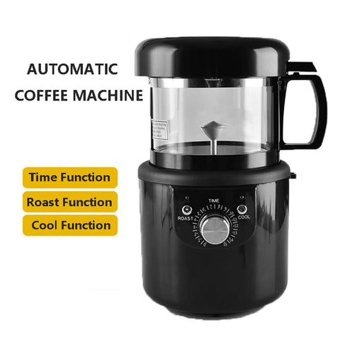 Electric Coffee Bean Roaster With Dual Roast And Cool Functions Automatic Hot Air Burner showcasing controls and see-through lid.