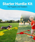 Dog and child using Hexa Agility Cones Set For Dogs And Kids, 20 Color Coded Training Cones With 5 Cm Height And 7 Cm Hurdle outdoors