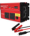 Heavy Duty 1200W Car Power Inverter 12V To 110V AC Converter with USB ports and cables for charging in trucks and camping.