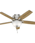 Donegan 52 Inch Brushed Nickel Low Profile Ceiling Fan With Dope LED Light Kit And Pull Chain, Satin Nickel Frosted Glass