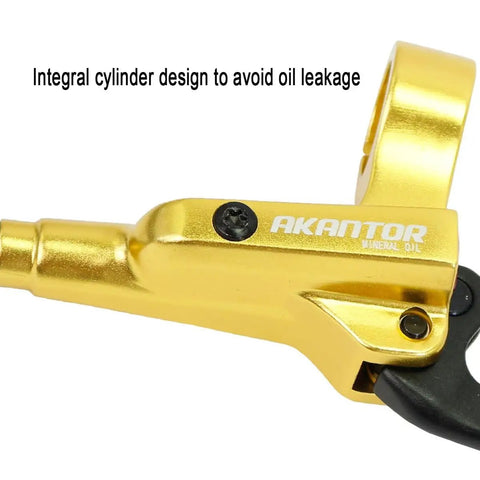 Heavy Duty Hydraulic Disc Brake Kit With 800mm Front And 1400mm Rear Lines Twin Pistons for smooth stopping, featuring a gold lever.