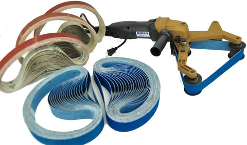 Badass Bbs-40a Pipe Polisher And Grinder Including 100 Sanding Belts Kit Variable Speed Belt Sander with belts for metal pipes.