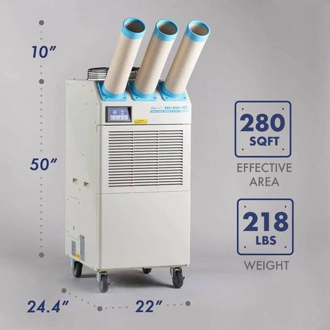 Indoor Outdoor Triple Duct Mobile Spot Cooler 22,184 BTU Industrial Grade With Oscillating Function R410A Refrigerant ETL Certified Portable Cooling Unit For Job Sites And Outdoor Areas