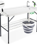Folding Fish Cleaning Table With Collapsible Bucket And Faucet For Outdoor Camping Fillet Station Portable Sink Table With Drain Hose Sprayer Grid Rack Knife Groove For Picnic And Fishing