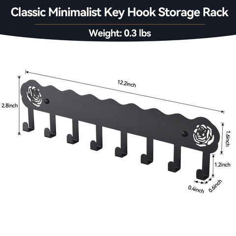 Adhesive Wall Key Holder With 8 Hooks No Drill Key Rack Easy Install Matte Black Finish For Entryway Kitchen Hallway RV Durable Key Organizer
