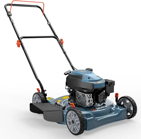Gas Powered Lawn Mower With 144cc 4 Stroke Engine 20 Inch Deck Side Discharge 5 Position Cutting Height