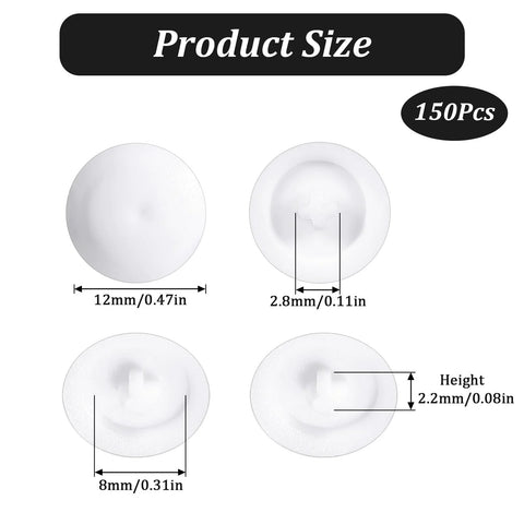 Product sizing diagram of 150 Pieces White Waterproof Self Tapping Screw Cap Covers, 12mm diameter