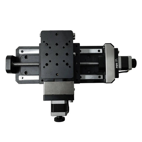 XZ Two Axis Motorized Electric Linear Stage featuring 400 mm stroke and 60 mm vertical lift, top view showing precision components.