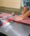 Pro Grade Dust Collection Blade Guard Assembly For Table Saws, With Independent Lateral Guards in use with a table saw