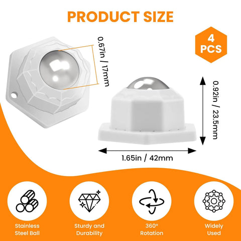 4 Pack Ball Bearing Swivel Casters, 360 Degree Rotation Universal Caster Wheels, dimensions and features