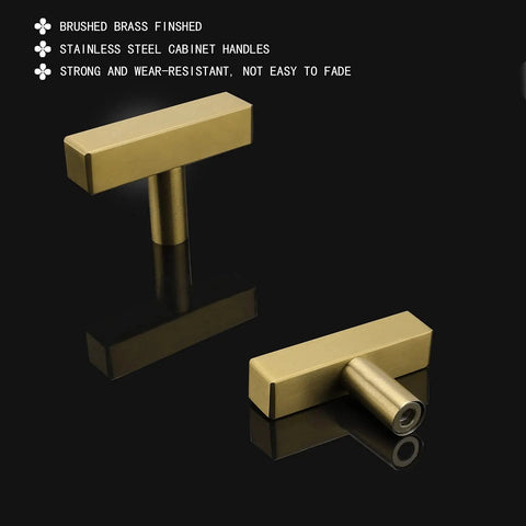 10 Pack Brushed Gold Cabinet Knobs And Drawer Pulls For Kitchen Cupboards And Drawers 2 Inch Length on black background