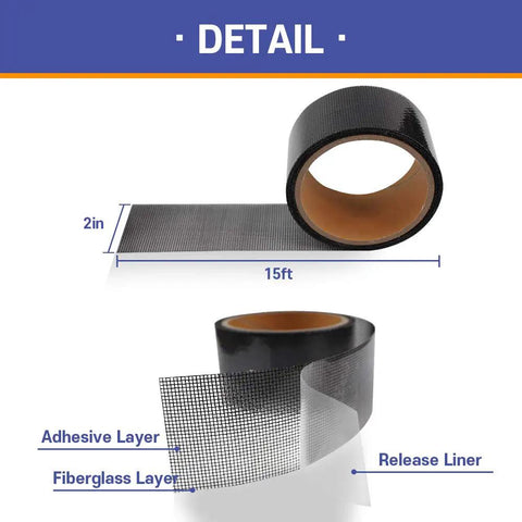 DIY Friendly Fiberglass Screen Repair Kit For Windows And Doors With 2 Inch By 15 Feet Black Mesh And 3 Layer Strong Adhesive Tape