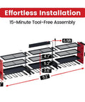 53 Inch Heavy Duty Power Tool Organizer Wall Mount With Built In 8 Outlet Power Strip, 12 Slots, 400 Lb Capacity diagram