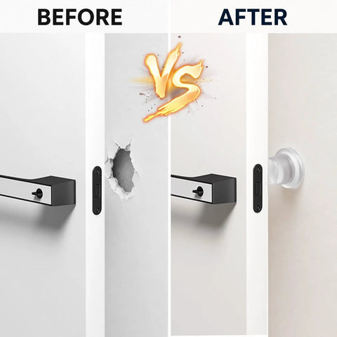 Before and after comparison using 2 Pack Clear Silicone Door Stop Bumpers Self Adhesive Wall Protectors No Drill Easy Peel And Stick Installation