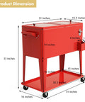 Dimensions of 80 Quart Rolling Patio Cooler Cart With Drain, Locking Wheels, Bottom Shelf, Bottle Opener in red