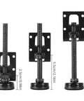 Beefy Adjustable Furniture Leveling Feet 4 Pack Extra Thick Built Different Zero Wobble Support Base image showing three metal feet with varying lengths.