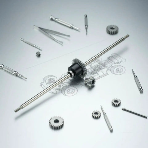 RC Car Rear Differential Assembly Replacement Kit With 12T Pinion Gear Set And Steel Metal Components For Smooth Power Transfer And Stable Traction On Rough Tracks And Fast Drivetrains, shown with metal gears and shaft