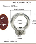 Go Anywhere Stainless M6 Eye Nuts Heavy Duty Shoulder Thread Ring Mounting Fasteners Knockout Quality showing size and dimensions.