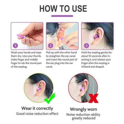 Instructions on using Small Foam Ear Plugs For Tiny Ear Canals, 100 Pairs Ultra Soft Noise Blocking For Sleep, Study, Work, Travel