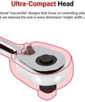 Ultra-compact head of 3-Piece Quick-Release Comfort Grip Ratchet Set With 90-Tooth Gear And 4-Degree Swing for tight spaces