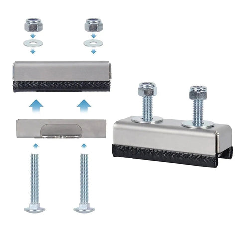 Heavy Duty Roof Rack Mounting Brackets For RVs And Campers Stainless Steel Clamps illustration with bolts and washers