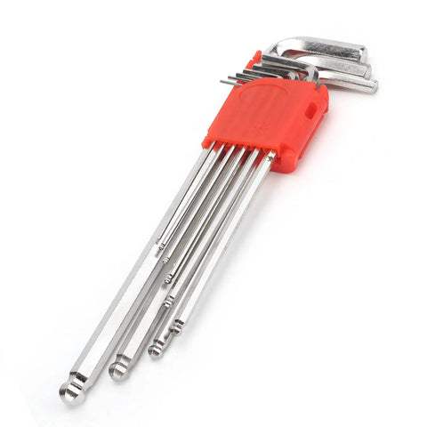 High Grade Chrome Vanadium Metric Hex Key Set Wrench Tool Kit With Case Sizes 1.5mm To 10.0mm, red holder